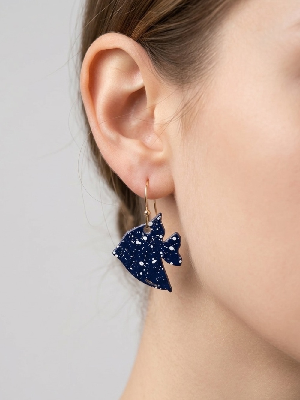 Alfani Navy Speckled Fish Earrings | Blue Enamel Gold Tone Dangle Earrings
